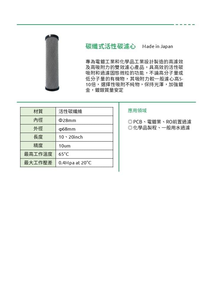 碳纖式活性碳濾心 Carbon-fiber activated-carbon cartridge
