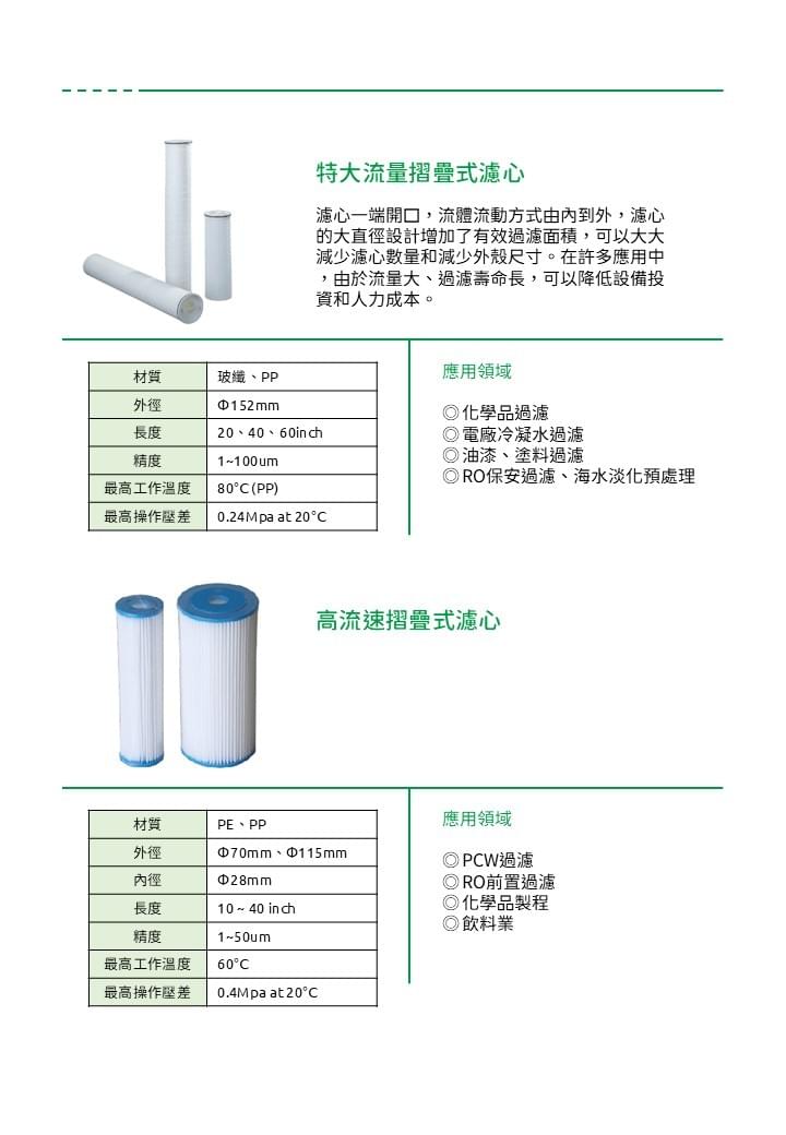 特大流量/高流速摺疊式濾心 Extra-high-flow & high-flow pleated cartridges
