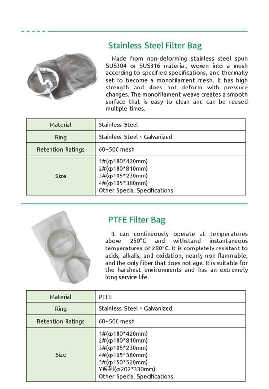 不鏽鋼濾袋/PTFE濾袋 Stainless steel & PTFE filter bags